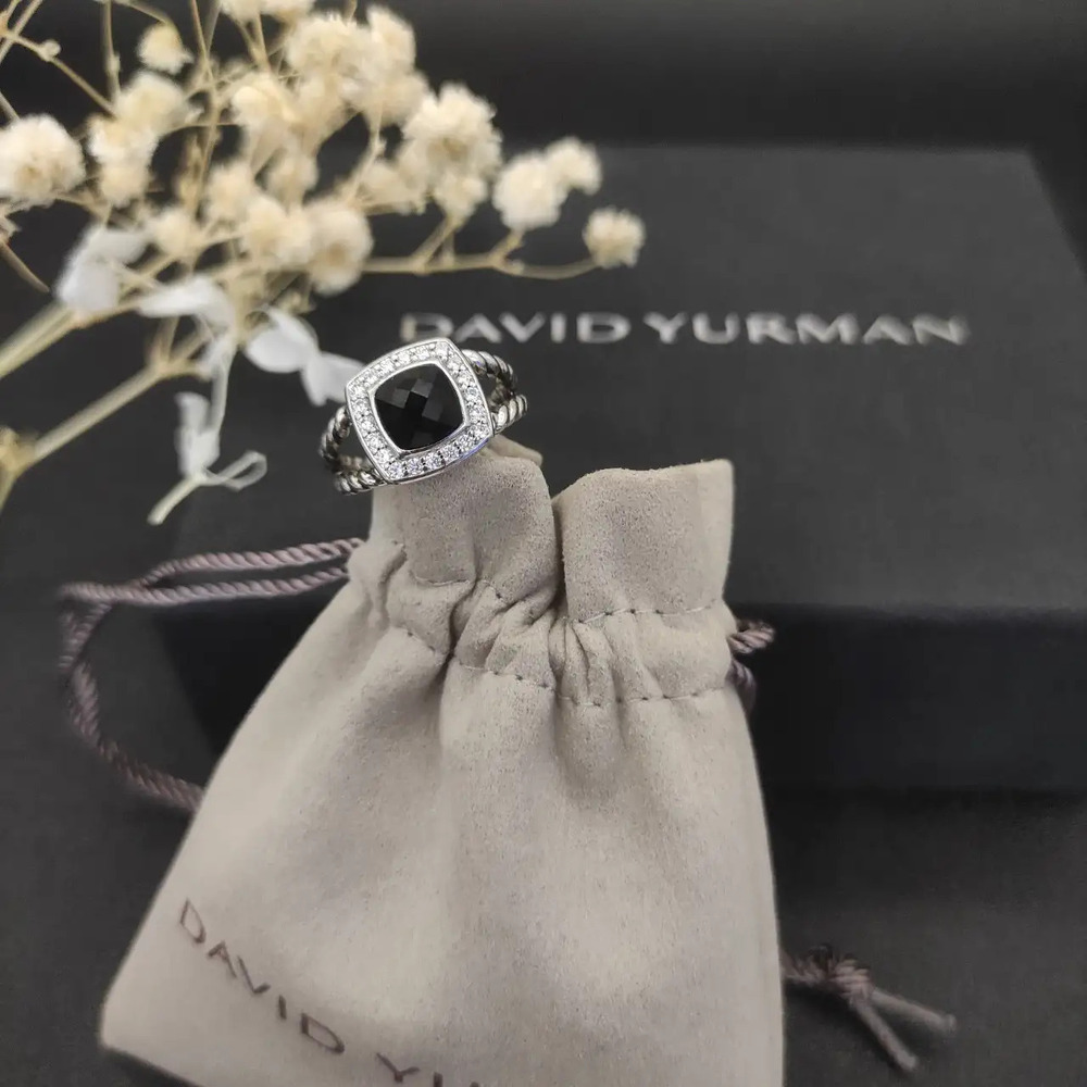 David Yurman Square Diamond Ring with Black Diamonds
